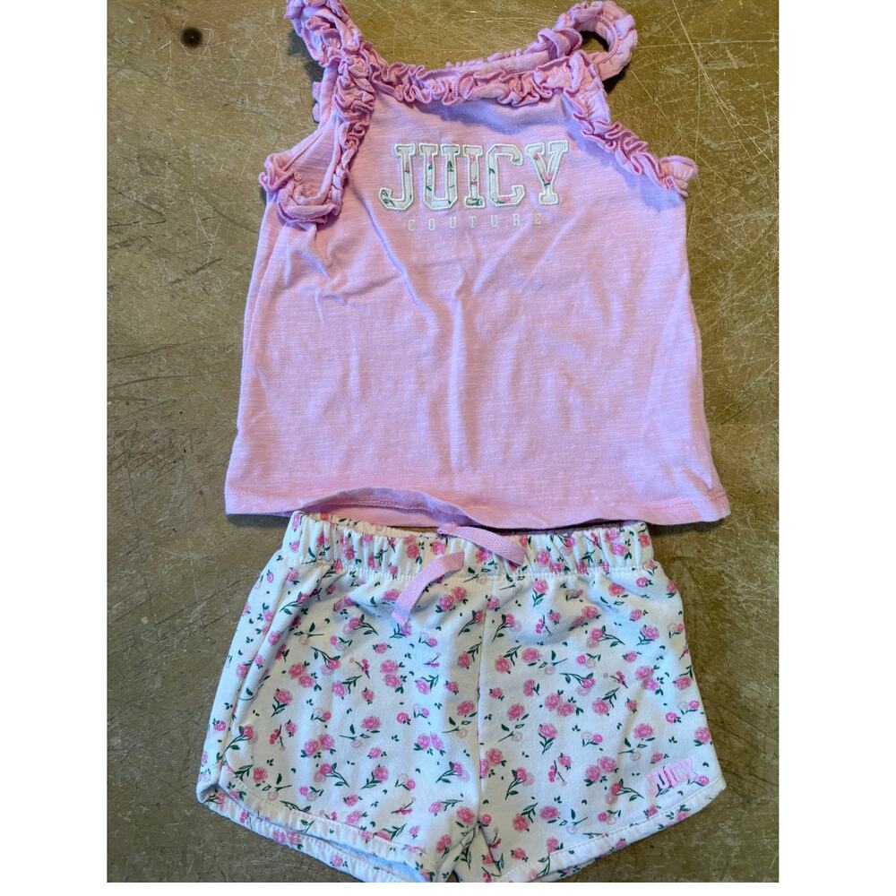 Juicy Couture Size 3T Two Piece Pink Tank and Floral  Shorts Set